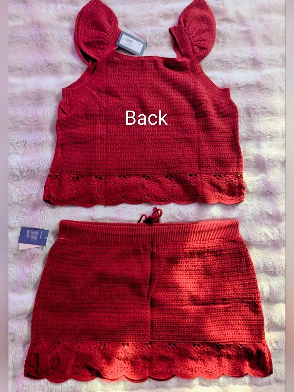 NWT Universal Thread Crochet Set Red Flutter Sleeve Top & Mini Skirt 2X